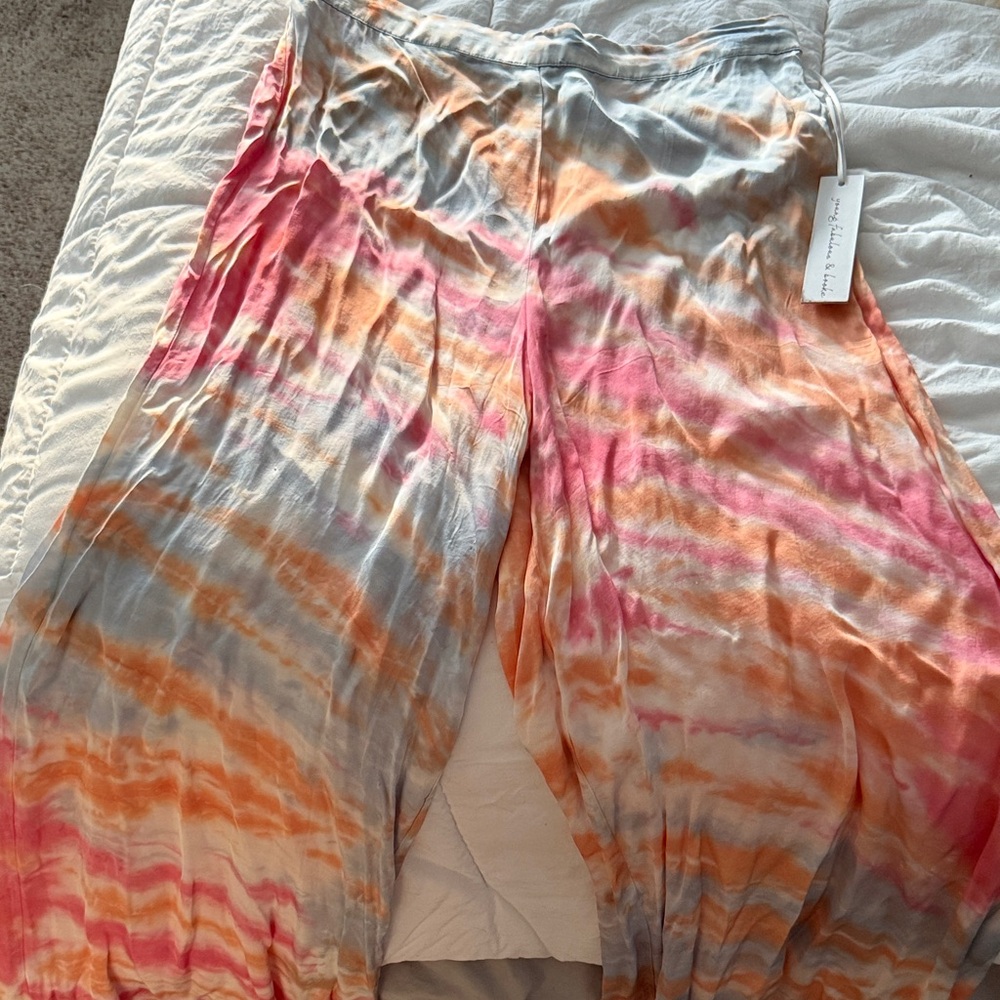 Young Fabulous & Broke Tie-Dye Wide Leg Pants in Pink, Orange & Pale Gray